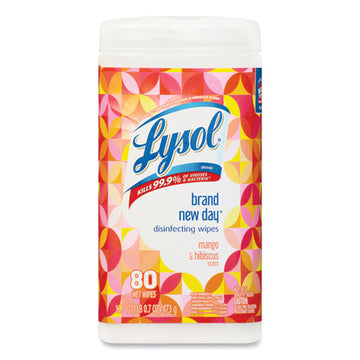 LYSOL® Brand Disinfecting Wipes, 7 X 7.25, Mango And Hibiscus, 80 Wipes-canister freeshipping - TVN Wholesale